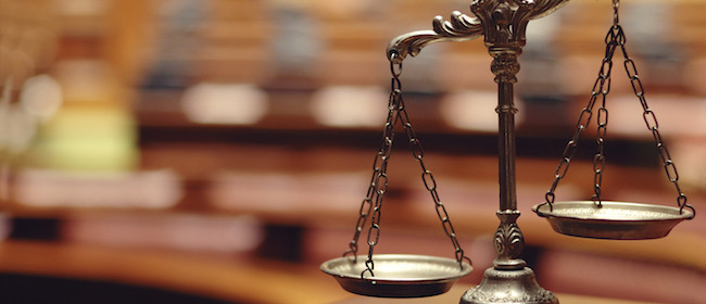 Decorative Scales of Justice in the Courtroom